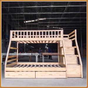 EU192 - Natural : Giường 2 Tầng, 2 Hộc Kéo + Cầu Thang Đảo Chiều, Giá Sách - Trên 1m / Dưới 1m4